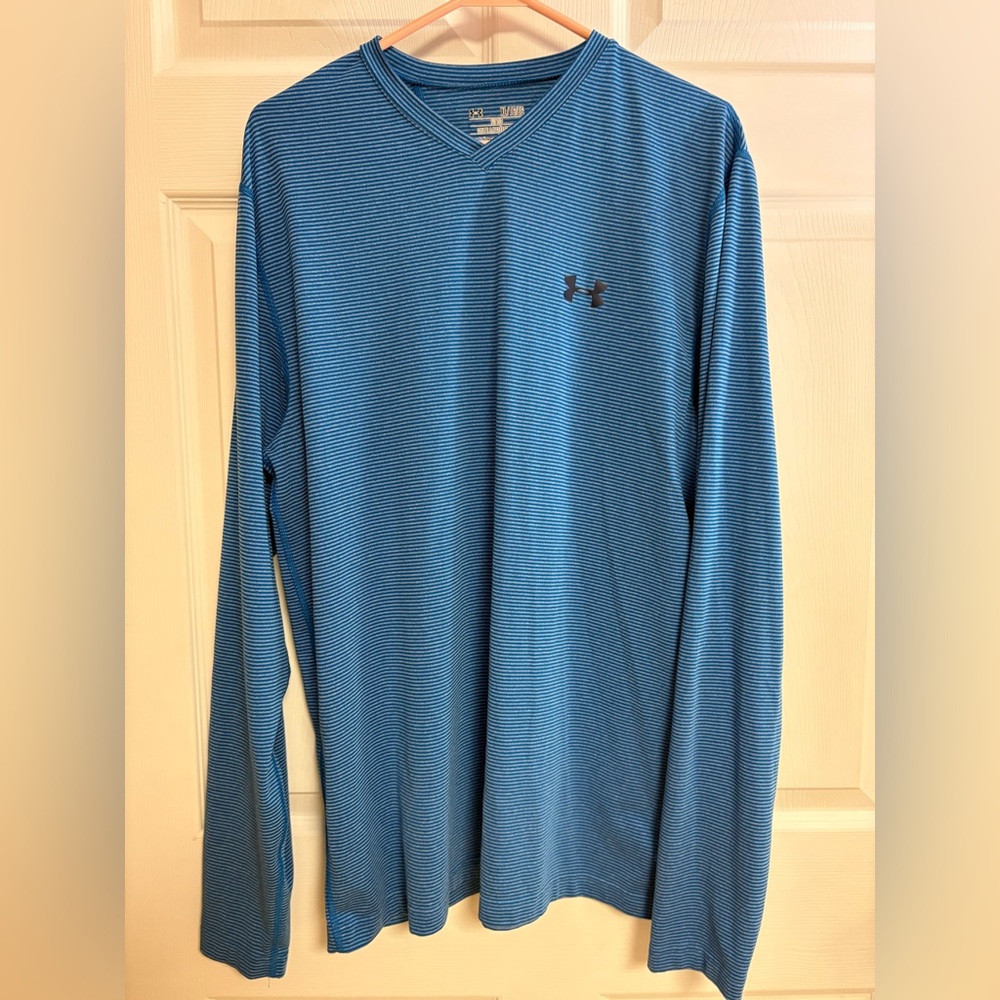 Under Armour Men's Striped Blue Long Sleeve Tee